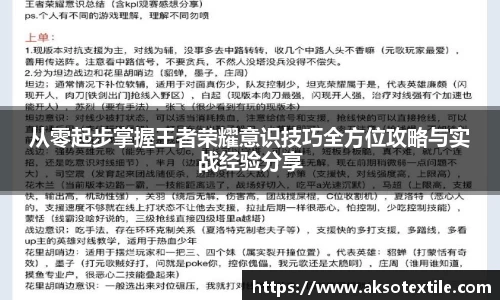 从零起步掌握王者荣耀意识技巧全方位攻略与实战经验分享