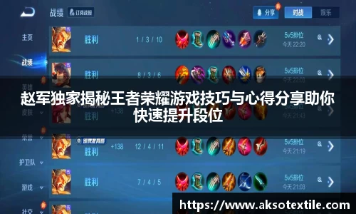 赵军独家揭秘王者荣耀游戏技巧与心得分享助你快速提升段位